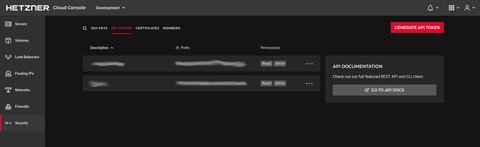 api tokens in Hetzner cloud