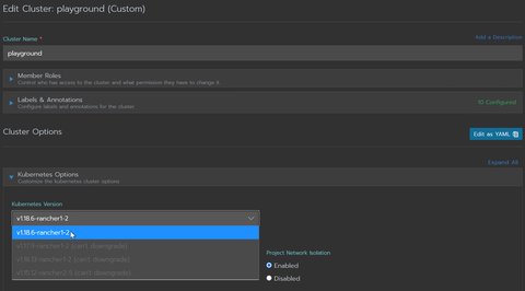 select kubernetes version